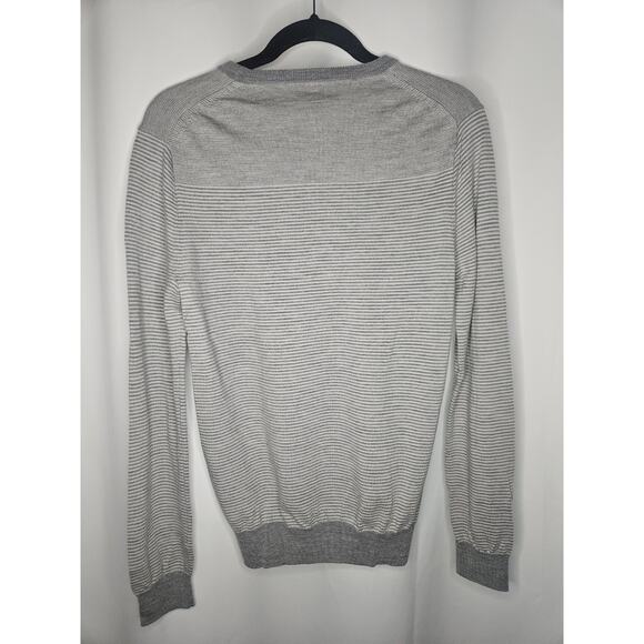 J Crew 100% Merino Wool Striped Grey Sweater Crew Neck Pullover Men's Medium - Picture 5 of 8